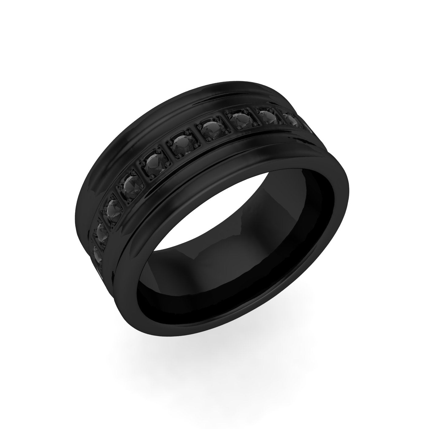 Men's Black Ceramic Wedding or Engagement Ring - 8mm Width