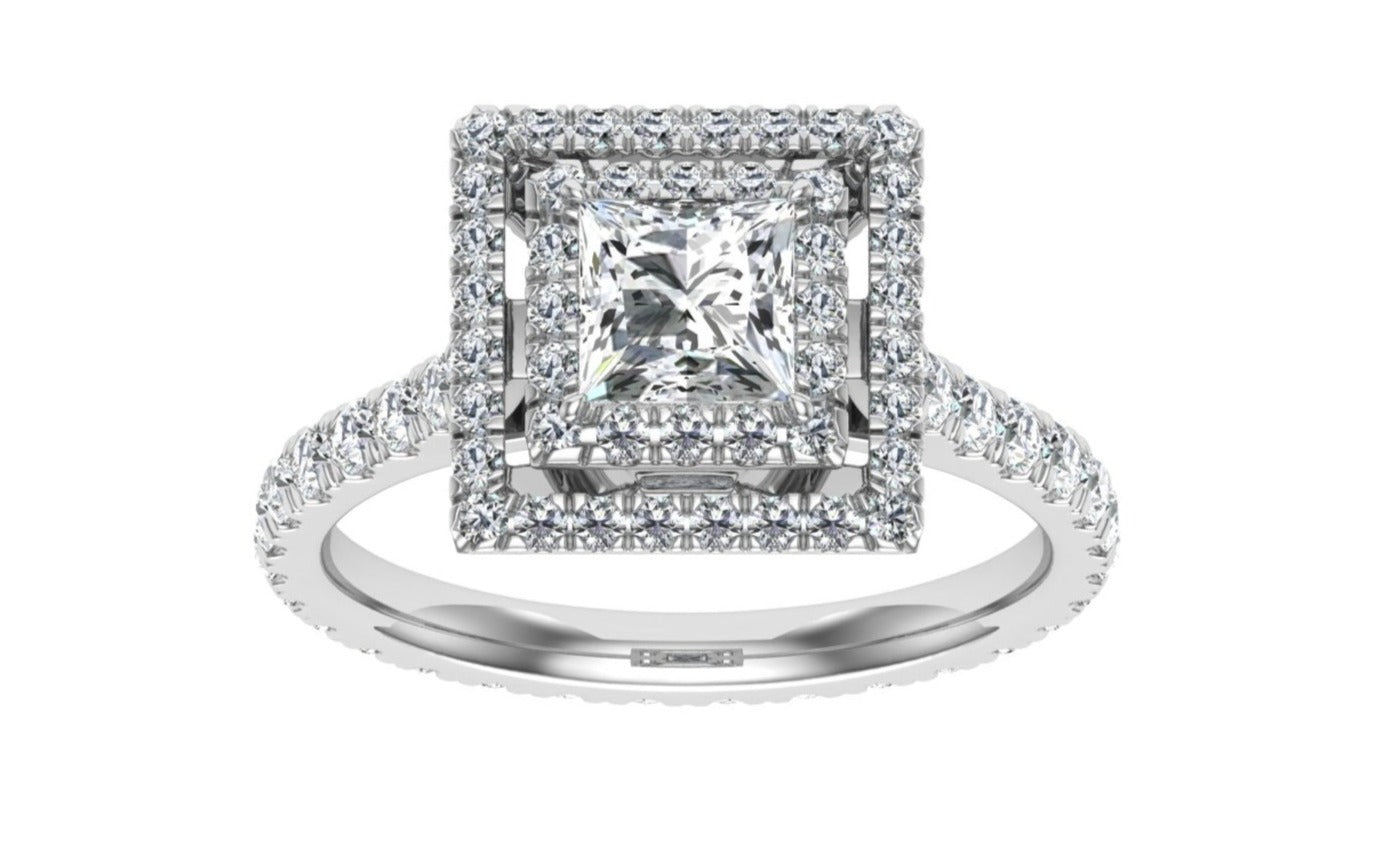 The Everleigh Princess Cut Double Halo Ring 7.5 14K White Gold