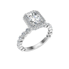 Load image into Gallery viewer, The Mina - Emerald Cut Double Edge Halo Ring